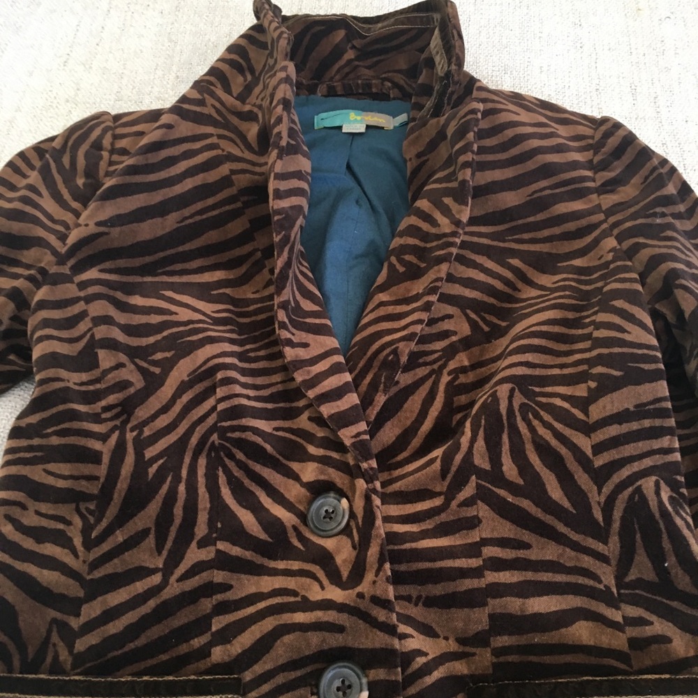 Boden Blazer Jacket Tiger Velvet Brown Black Small